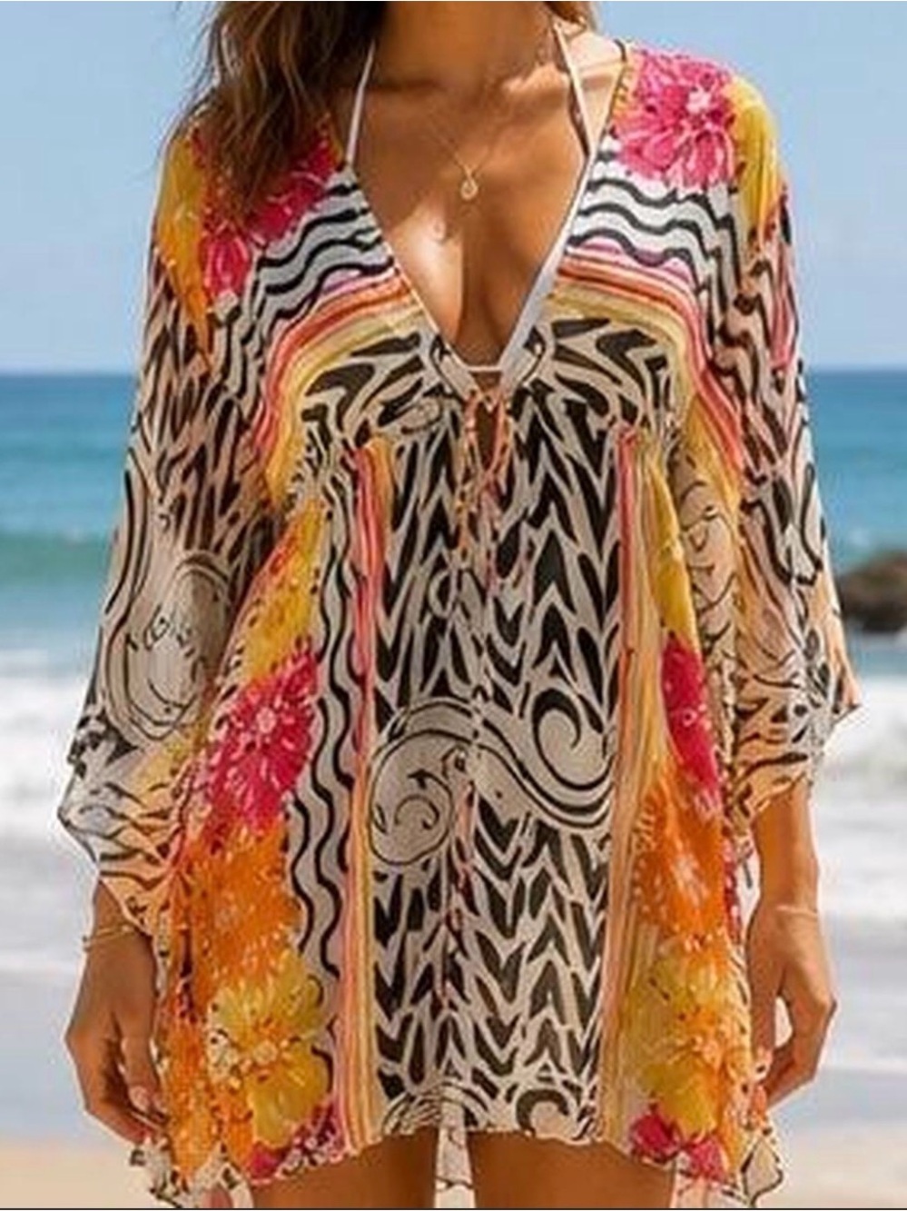 Women’s V-Neck Floral & Zebra Print Tunic coverup- XXS - Picture 1 of 9
